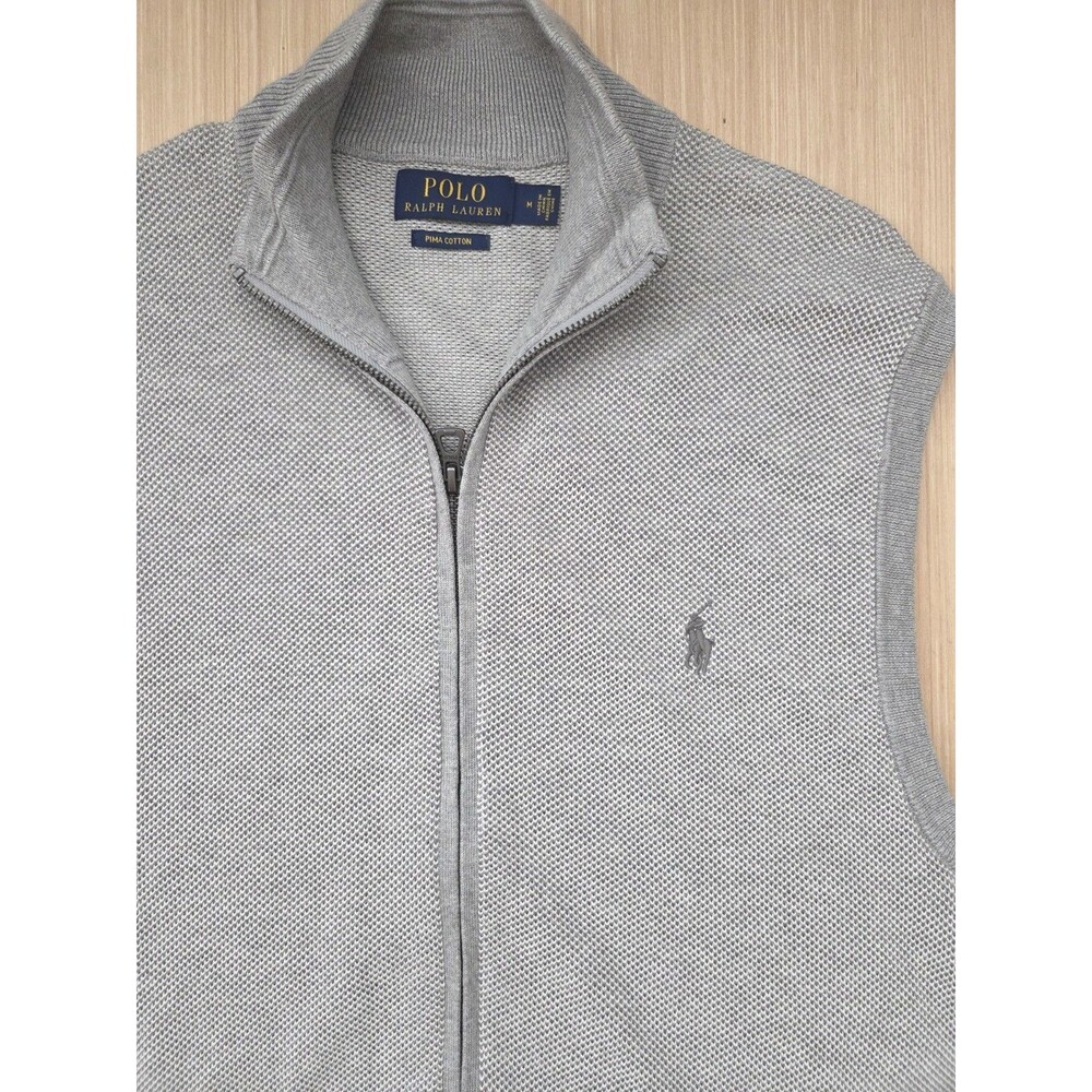Ralph Lauren Men's Mesh-Knit Cotton Full-Zip Sweater Vest Gray Size M